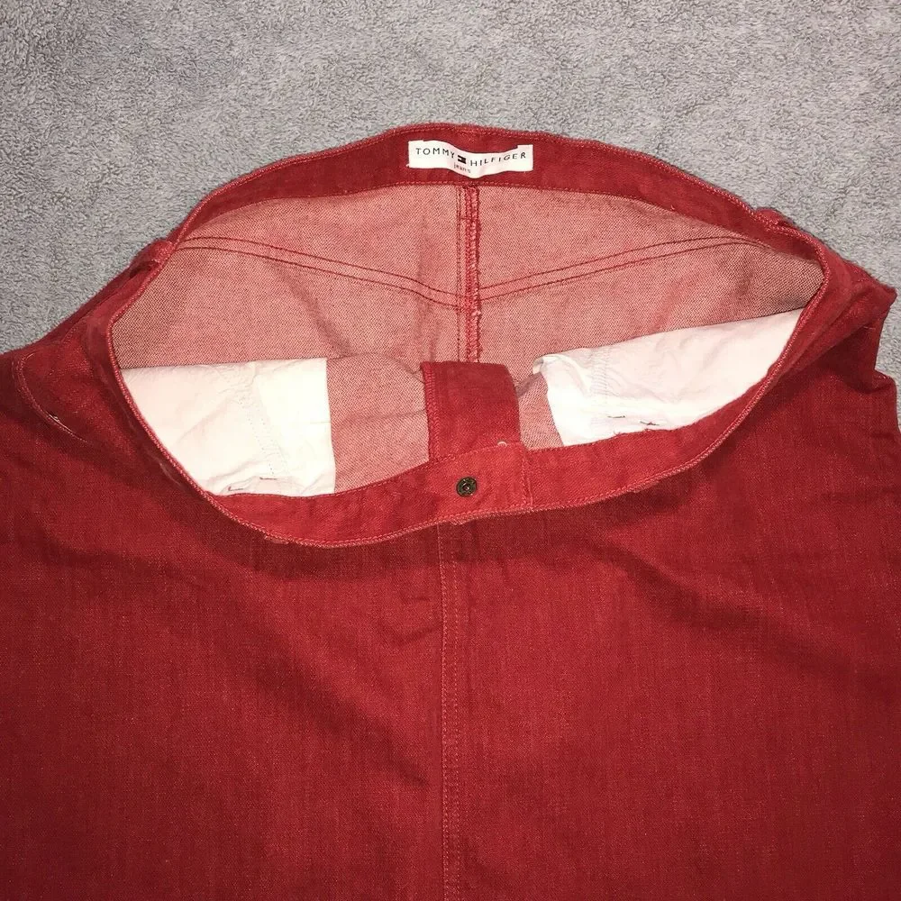Vintage‎ Tommy Hilfiger Red Jean Skirt Women's Faux Suede 36" Waist Size 16 - Picture 9 of 14